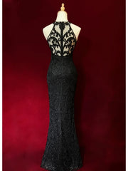 Elegant Prom Dresses Inspo Mermaid Scoop Black Sequined With Beading For Women Formal Dress N3237