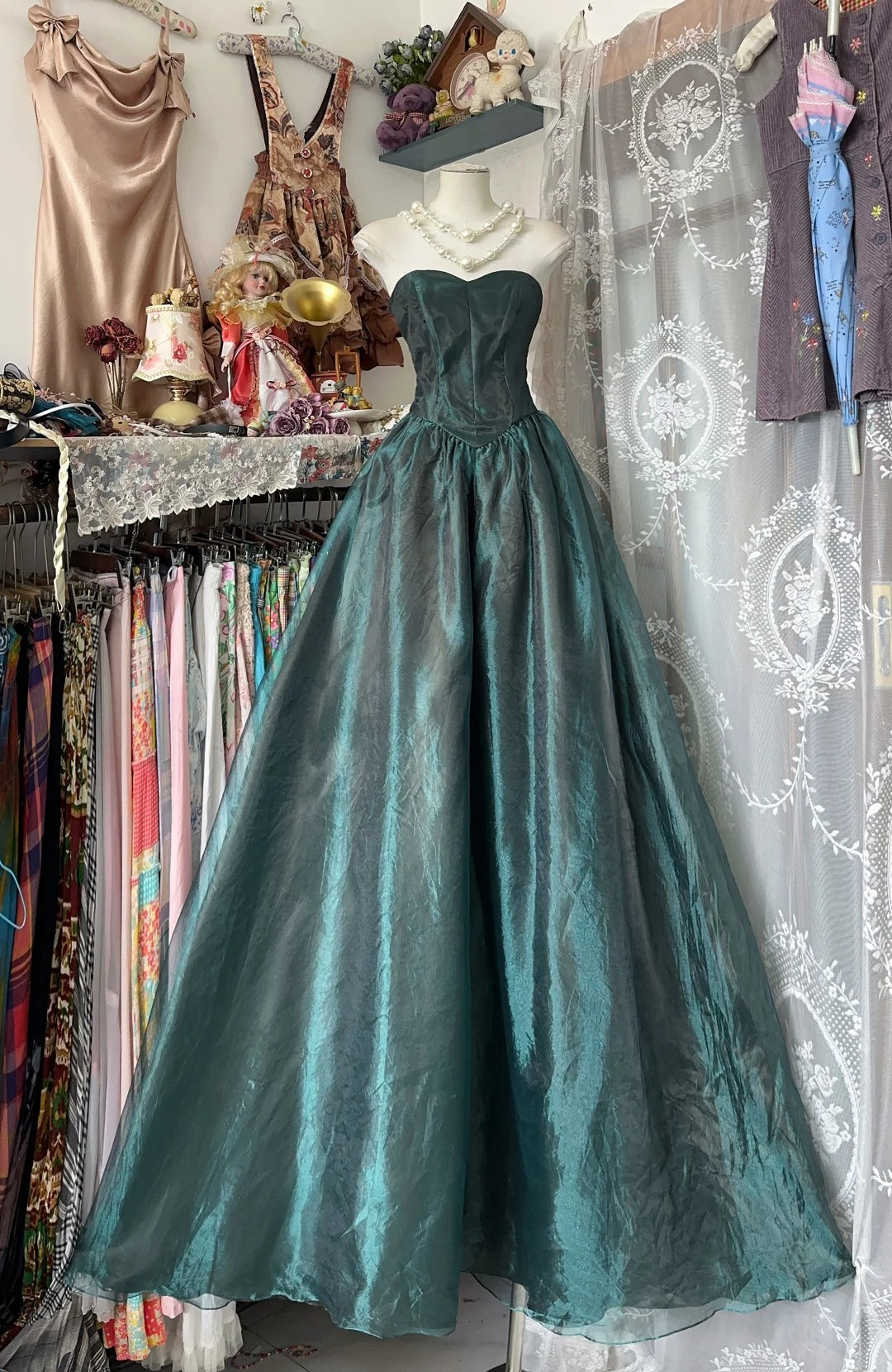 Elegant Fairy A line Sweetheart Green Organza Evening Gowns Formal Birthday Party Prom Dresses N1713