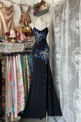 Elegant Mermaid Spaghetti Straps Black With Slit Evening Gowns Formal Birthday Dress Long Prom Dresses N1708