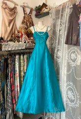 Vintage A Line Spaghetti Straps Blue Long Evening Gowns Formal 19th Birthday Dress Prom Dresses N1737
