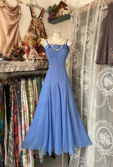 Vintage A Line Spaghetti Straps Blue Chiffon Evening Gowns Formal 19th Birthday Dress Prom Dresses N1738