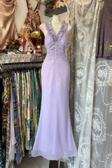 Vintage Mermaid Halter Lilac Chiffon Long Evening Gowns Formal 18th Birthday Party Prom Dresses N1734