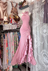 Elegant Prom Dresses Mermaid Halter Pink Sequin Sleeveless Formal Evening Outfits N3784