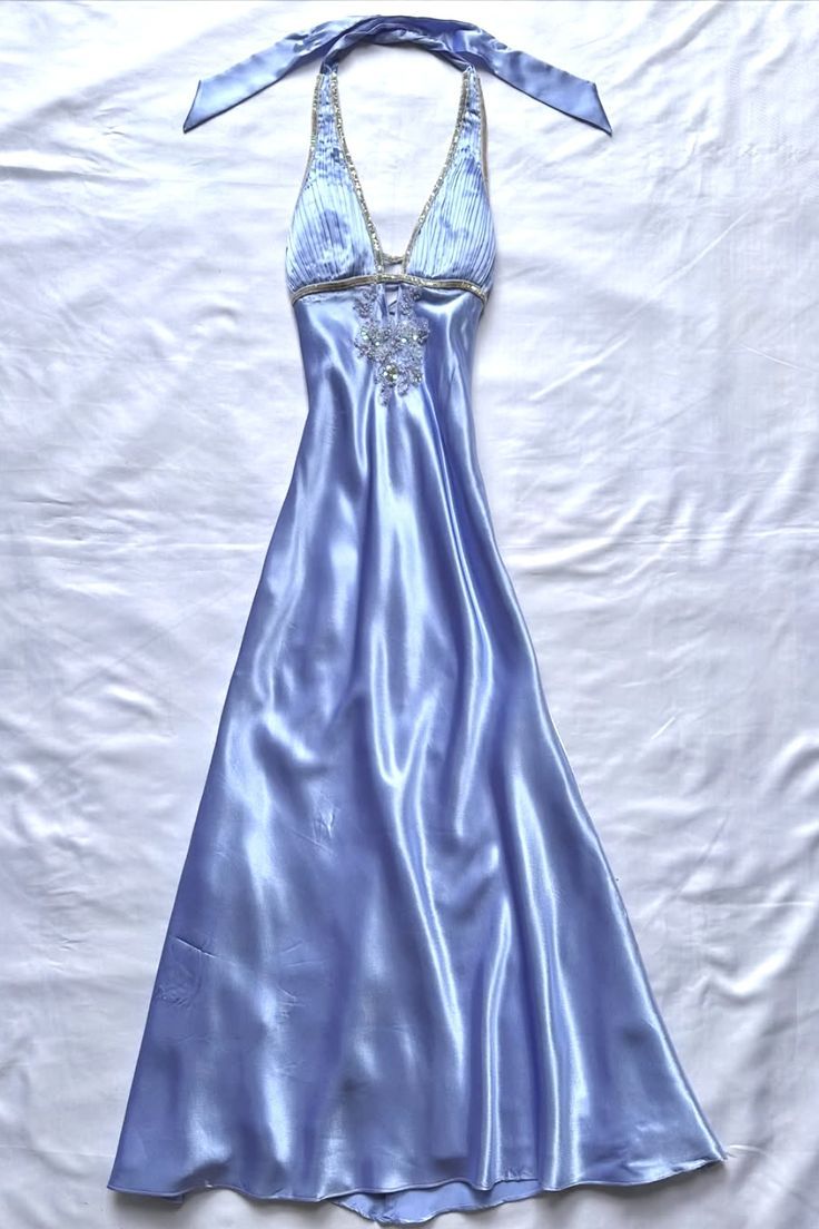 Sexy Prom Dress Women A line Halter Blue Satin With Beadings Formal Dance Evening Party Gowns AB1712