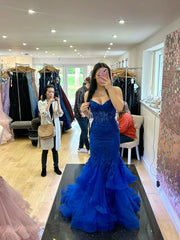 Modest Sweetheart Tiered Mermaid Prom Dress Party Gowns Evening Dress Special Formal Dresses AB1676