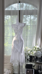Charming Prom Dresses Mermaid Spaghetti Strap White Satin Mid Length Evening Outfits N3576