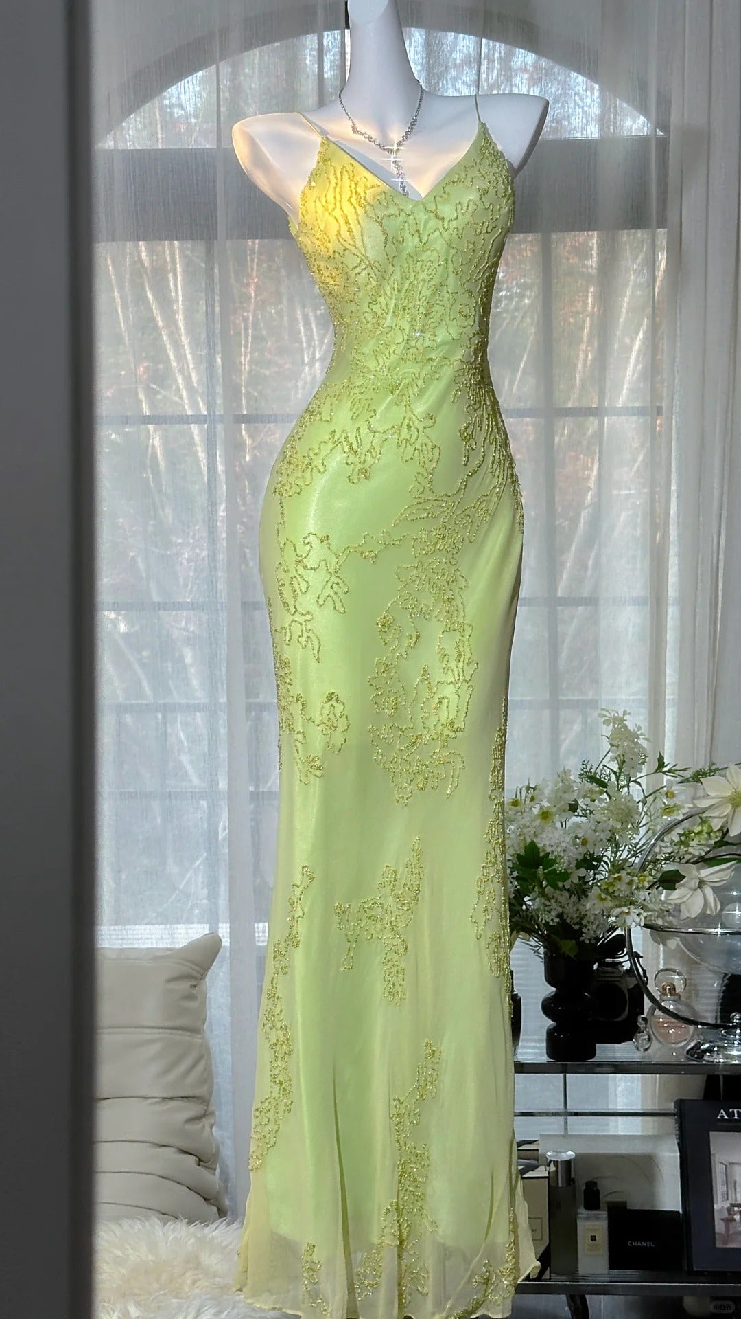 Charming Prom Dresses Mermaid Spaghetti Strap Lace Green Floor Length Evening Outfits N3547