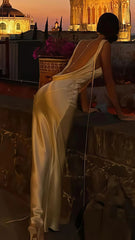 Cheap Mermaid V Neck Yellow Silky Satin Long Formal Fancy Prom Evening Dress Dinner Outfits Classy Party Gowns AB2027