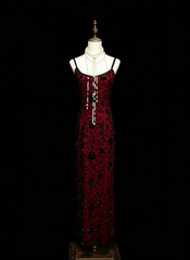 Sparkly Mermaid Spaghetti Strap Red Sleeveless Summer Formal For Women Girls Teens Prom Dresses N2239