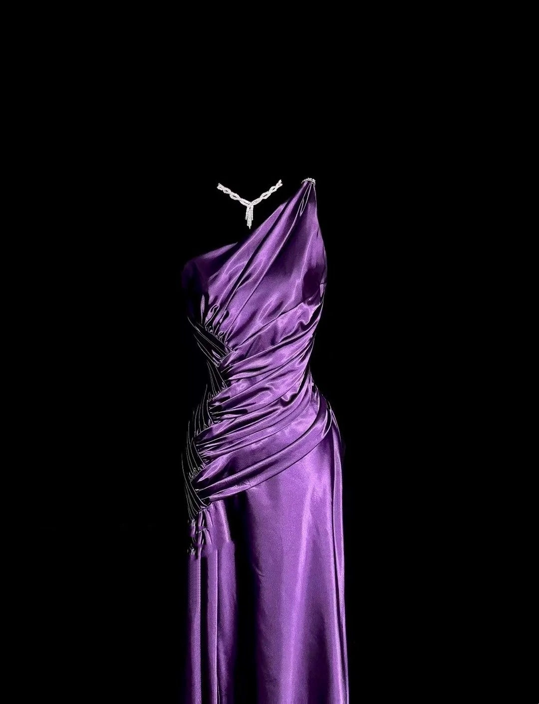 Modest Prom Dresses Mermaid One Shoulder Purple Satin With Ruffled Long Evening Outfits N3432