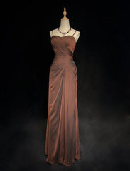 Modest Prom Dresses Mermaid Spaghetti Strap Brown Sleeveless With Ruffled Formal Evening Dress N3838