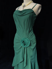 Simple Prom Dresses A line Green Chiffon Tea Length Mid Semi Formal Evening Dress N3680