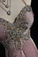 Vintage Prom Aesthetic Dresses A Line Halter Light Pink Chiffon With Beading Long Formal Dress N3034