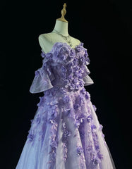 Princess Prom Dresses Ball Gown Off The Shoulder Lilac With 3D Flowers Formal Evening Outfits N3894