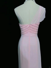 Vintage Prom Dresses 80s Mermaid One Shoulder Pink Chiffon Sleeveless With Beading Semi Formal Evening Outfits N3620