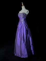 Vintage Prom Dresses Ball Gown Strapless Purple With Gold Lace Applique 80s Long Formal Evening Outfits N3886