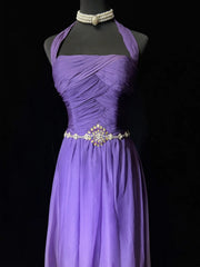 Vintage Prom Dresses Inspo A Line Halter Gradient Grape Chiffon Long 1990s With Beading Formal Gowns N3338