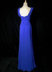 Vintage Prom Dresses Inspo A Line V Neck Royal Blue Chiffon Long 1990s With Beading Formal Gowns N3352
