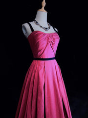 Simple Prom Dresses Inspo A line Spaghetti Strap Hot Pink 80s Long Formal Gowns N3387