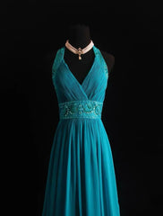 Vintage A line Halter Blue Chiffon Sleeveless Summer Formal For Women Girls Teens Prom Dresses N2245