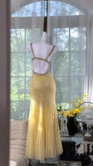 Charming Prom Dresses Mermaid Sweetheart With Strap Yellow Chiffon Floor Length Evening Outfits N3563