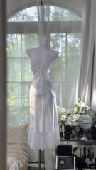 Charming Prom Dresses Mermaid Spaghetti Strap White Satin Mid Length Evening Outfits N3576
