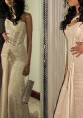 Glitery Senior Prom Dresses High Schools Inspiration Mermaid Champagne Sequin Long Semi Formal Grad Prom Dress For Teens AB2011