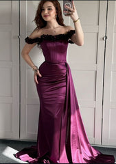 Elegant Mermaid Off The Shoulder Satin With Short Sleeves Long Formal Fancy Evening Dress Dinner Outfits Classy Party Gowns AB2013