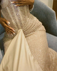 Glitery Senior Prom Dresses High Schools Inspiration Mermaid Champagne Sequin Long Semi Formal Grad Prom Dress For Teens AB2011