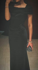 Elegant Black Mermaid Satin Long Evening Gowns Prom Formal Gowns AB1923