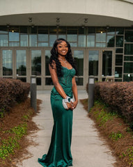 Sexy Prom Dresses Impress Mermaid Spaghetti Straps Green Satin With Beads Semi Formal Graduation Party Dress For Teens High Schools AB1948
