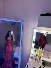 Sexy Prom Dresses Impress Mermaid Spaghetti Straps Sequins Burgundy Dark Red Semi Formal Graduation Party Dress For Teens High Schools AB1952