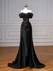 Simple Off Shoulder Satin Burgundy Long Prom Dress, Burgundy Long Formal Dress Party Gown AB1842