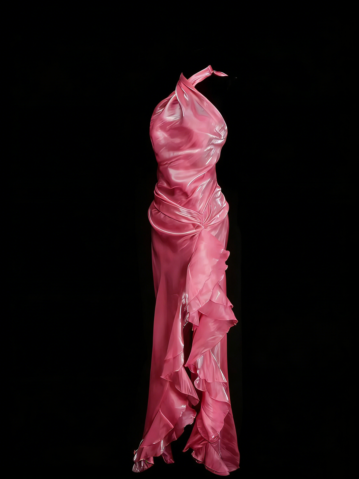 Vintage Mermaid Halter Pink Sleeveless Summer Formal For Women Girls Teens Prom Dresses N2238