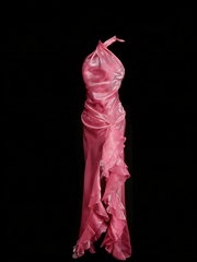 Vintage Mermaid Halter Pink Sleeveless Summer Formal For Women Girls Teens Prom Dresses N2238