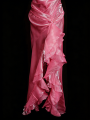 Vintage Mermaid Halter Pink Sleeveless Summer Formal For Women Girls Teens Prom Dresses N2238