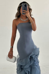 Modest Ruffled Chiffon Pleated Party Gowns Sleeveless Floor-Length Mermaid Prom Dress AB1694