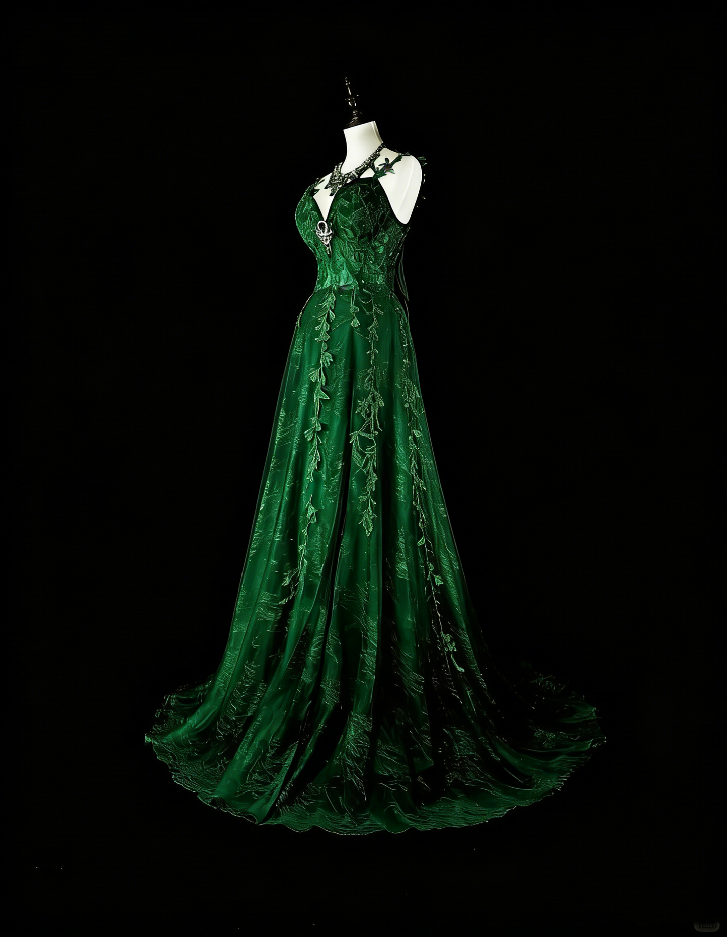 Modest A line Spaghetti Straps Dark Green Tulle With Appliques Long Prom Gown Party Wear Dresses N1847