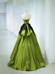 Elegant Ball Gown Strapless Green Satin Long Formal Dress 18th Birthday Prom Dresses N2846