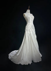 Vintage Prom Dresses Inspo Mermaid One Shoulder White Satin 80s With Lace Formal Gowns N3380