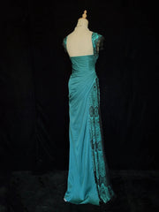 Vintage Prom Dresses Inspo Mermaid Sweetheart Blue With Black Lace Ruffled For Women Formal Dress N3248