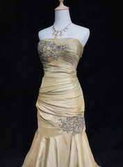 Modest Prom Dresses Mermaid Sweetheart Gold Taffeta Sleeveless Long Formal Evening Outfits N3640