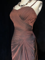 Modest Prom Dresses Mermaid Spaghetti Strap Brown Sleeveless With Ruffled Formal Evening Dress N3838