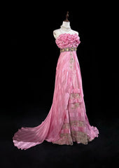 Vintage Prom Dresses Spaghetti Strap Mermaid Pink With Gold Lace Long Formal Evening Outfits N3862