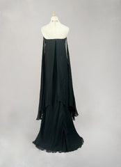 Classy Prom Dresses Mermaid Strapless Chiffon Black Tie Dress With Cape Long Formal Evening Outfits N3703