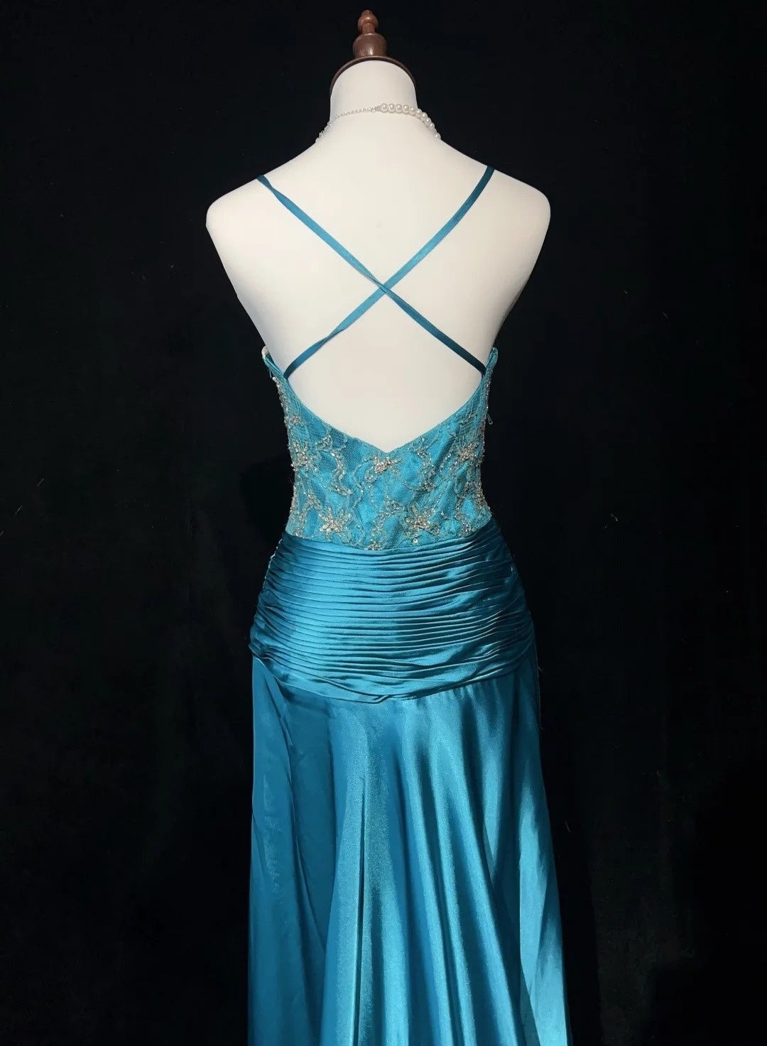 Vintage Prom Dresses Inspo Mermaid Spaghetti Strap Blue Satin 80s With Beaded Formal Gowns N3353