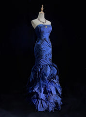 Vintage Prom Dresses Inspo Mermaid 90s Strapless Royal Blue Tiered Layers With Ruffled For Women Formal Dress N3266