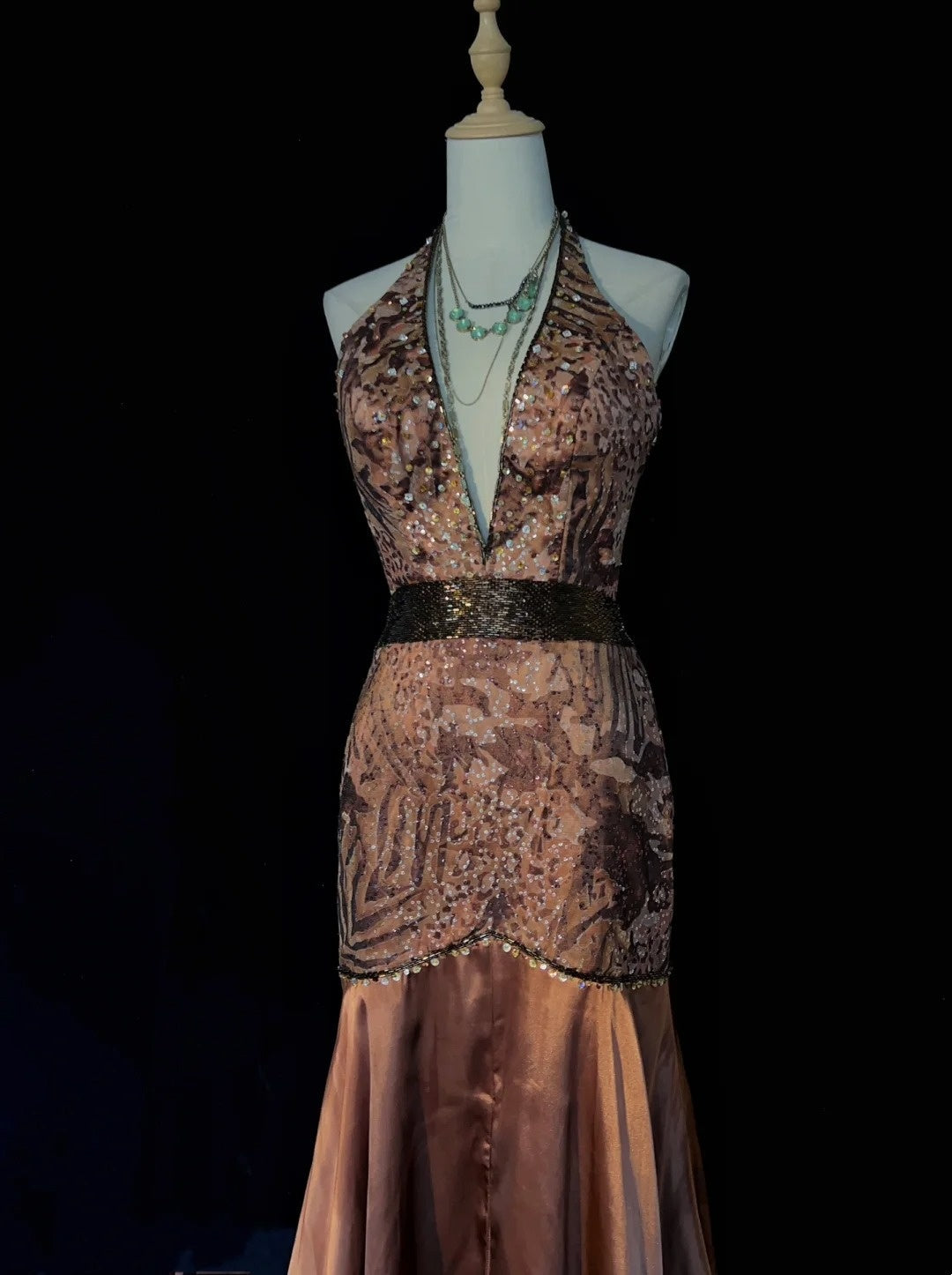 Princess Prom Dresses Mermaid V Neck Brown With Lace Beading Evening Long Dress N3293