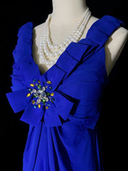 Vintage Prom Dresses Inspo A Line V Neck Royal Blue Chiffon Long 1990s With Beading Formal Gowns N3352