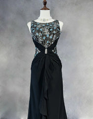 Beautiful Prom Dresses Mermaid Scoop Neck Black Tie Dress Chiffon With Beaded Bodice Long Evening Outfits N3364
